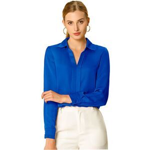2/$30! Offers! Women’s XS blue blouse Allegra K Blue Long-Sleeve V-Neck Blouse